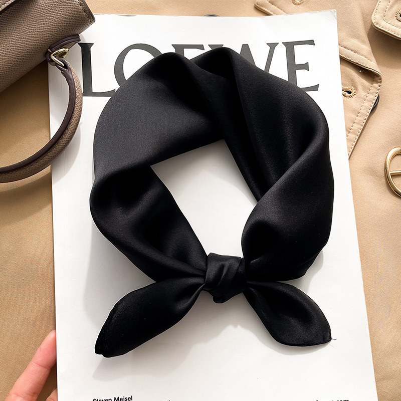 纯色真丝桑蚕丝小长条方巾丝巾女春秋冬季护颈饰围脖子职业薄围巾