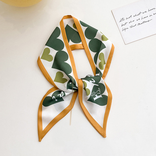 黄绿色爱心小长条方巾丝巾女脖子绑包包缠带丝带发带领带扎头发带