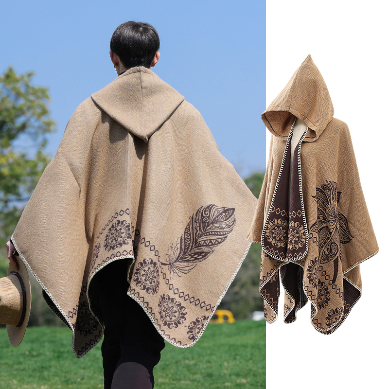 外搭大披肩斗篷披风男女帽子一体沙漠旅游保暖复古毛毯两用厚围巾