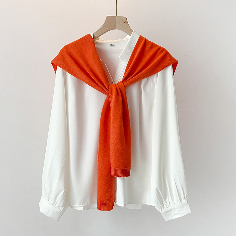 2025新款纯橘色针织小披肩外搭肩女坎肩百搭衬衫护颈高级感薄围巾
