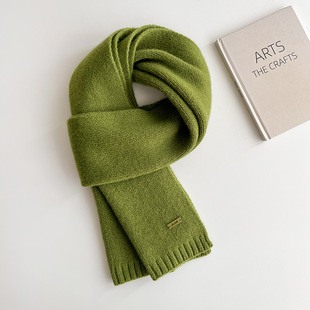 100%百分百纯羊毛墨绿色毛线针织厚围巾女生秋冬季儿童护颈小围脖