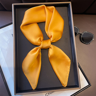 纯色姜黄色小方巾丝巾女春秋搭配衬衫职业护颈饰围脖子薄围巾纱巾