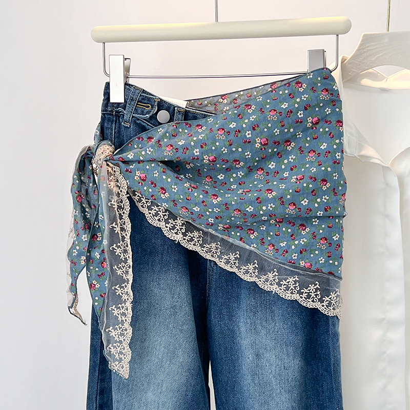 碎花蕾丝长条小丝巾女头巾系腰三角巾腰带牛仔裤腰间配饰屁帘旅游