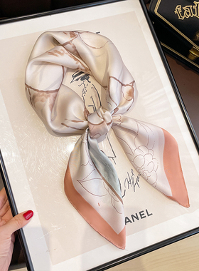 山茶花小方巾丝巾女春秋冬季系脖护颈饰脖子薄围巾妈妈纱巾高级感