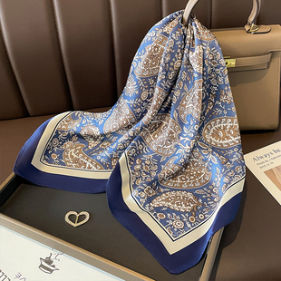 腰果花小方巾绑包丝巾女春秋冬季气质妈妈纱巾护颈围脖子薄围巾70