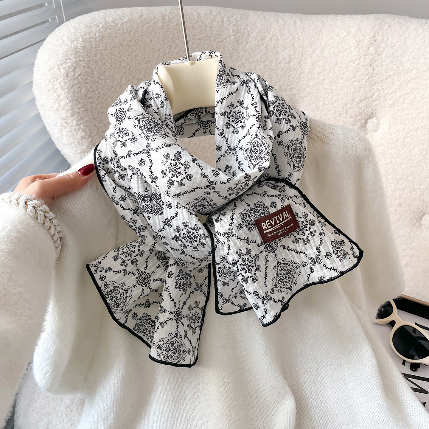 复古纯棉长条丝巾女春秋冬季简约百搭保暖护颈围脖领巾薄围巾披肩