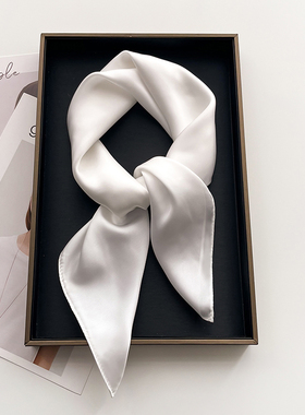 纯色奶白色小方巾丝巾女春秋冬季护颈围脖子领巾纱巾薄围巾70x70