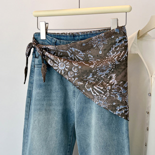 复古丝巾三角巾腰带女腰间叠穿装饰配牛仔裤子衬衫腰封屁帘薄围巾