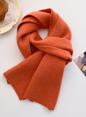 橘色针织毛线日系厚围巾女学生冬季防风儿童护颈短小围脖橙色显白
