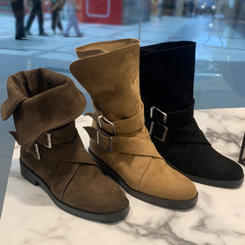 2025年绒面平底可翻折堆堆靴短靴