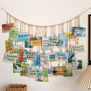 新中式麻绳夹子照片墙壁挂客厅背景墙悬挂收纳相片夹家居装饰挂件