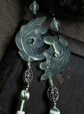 古代一对定情信物新中式梦人间情侣谢回双鱼玉佩吊坠情侣双鱼对配