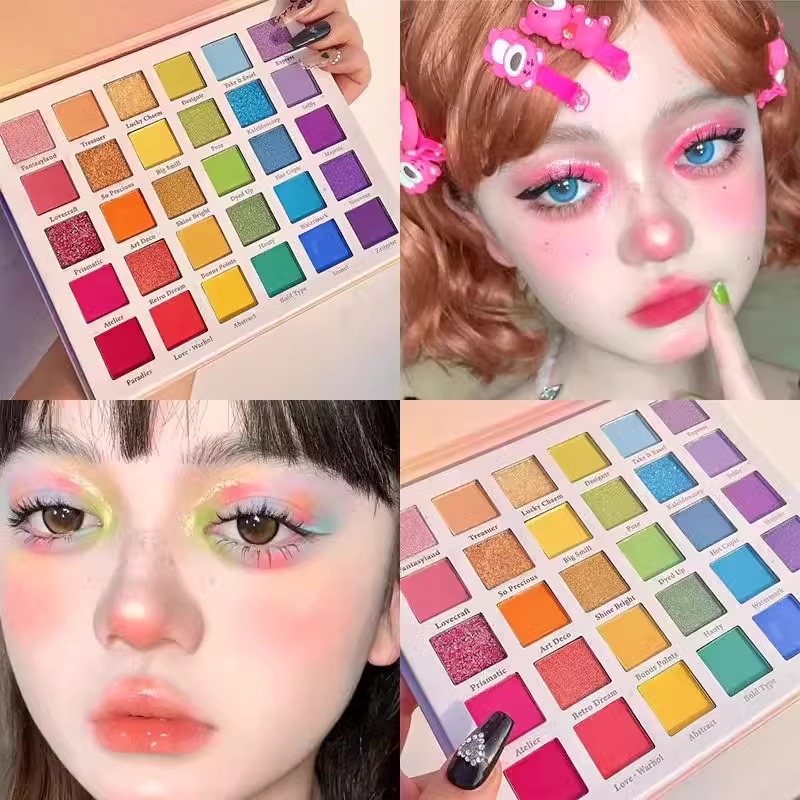 彩虹30色眼影盘cos玩妆表演珠光彩妆舞台闪粉亮片学生彩色眼影盘