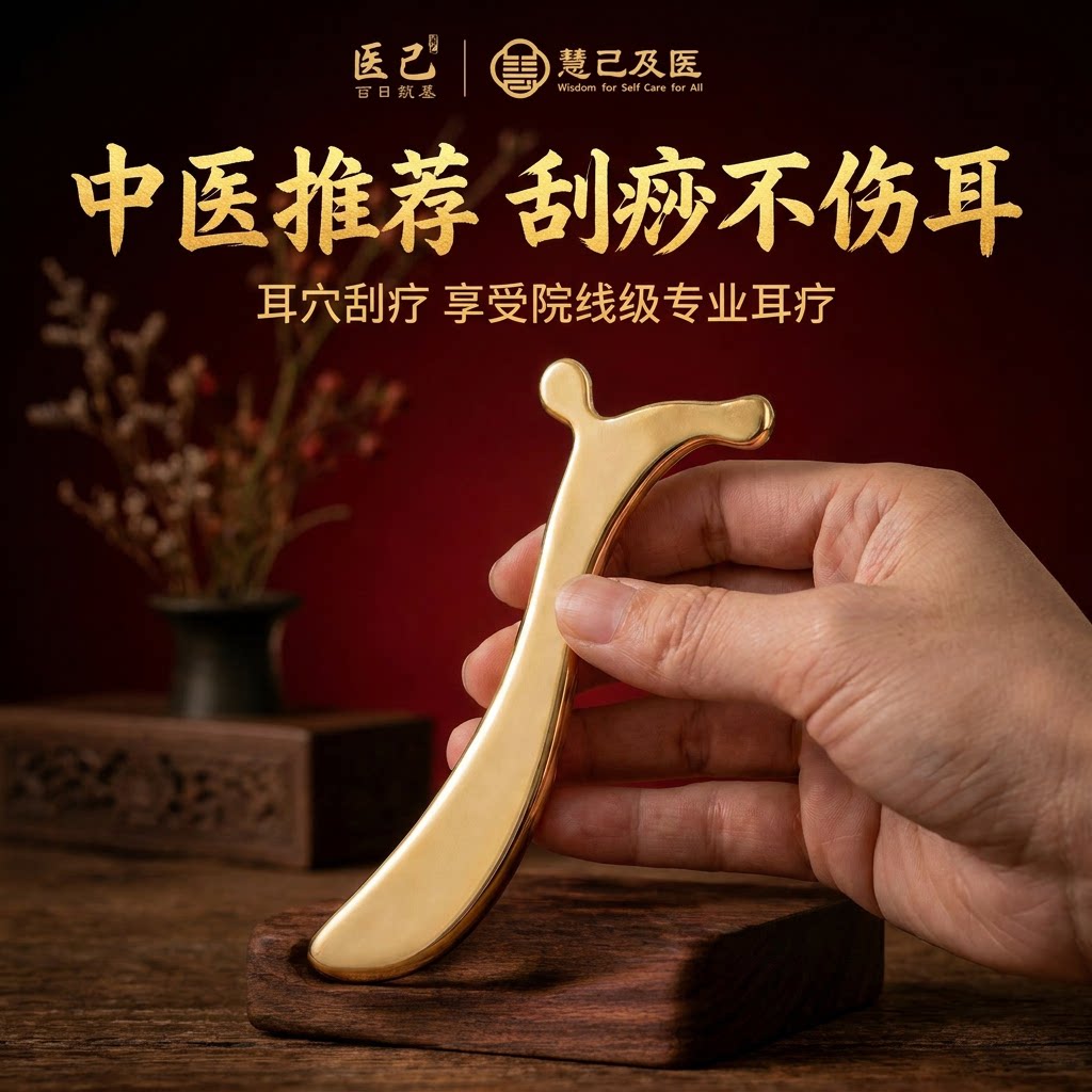 医己黄铜刮痧板耳穴刮痧板面部肩颈点穴按摩多功能家用养生刮疗片