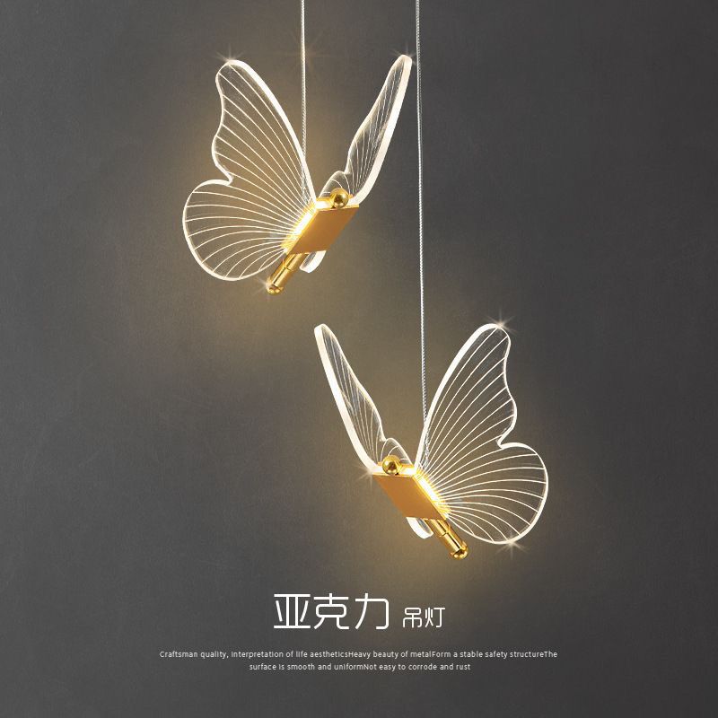 蝴蝶吊灯卧室床头小吊线灯现代简约创意个性网红餐厅吧台led灯具