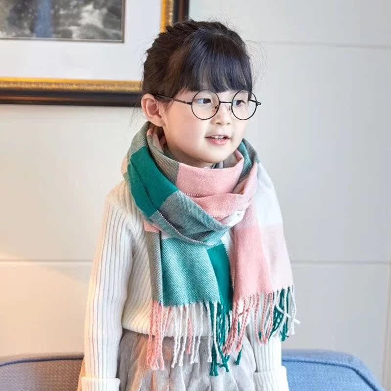 儿童围巾秋冬加厚保暖围脖格子男女童毛球幼儿围脖冬流苏宝宝围巾