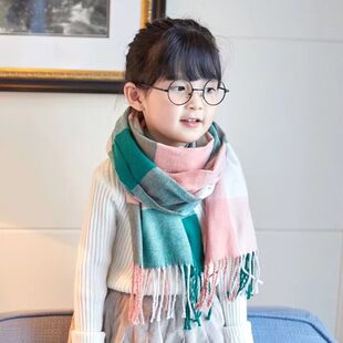 儿童围巾秋冬加厚保暖围脖格子男女童毛球幼儿围脖冬流苏宝宝围巾