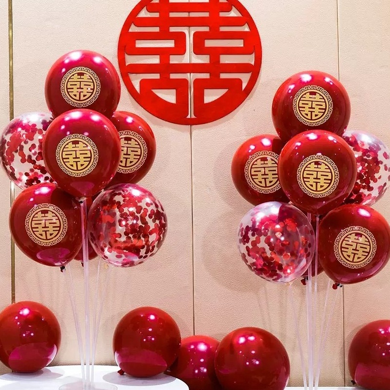 结婚布置气球桌飘婚房卧室装饰浪漫婚礼汽球立柱底座支架布置