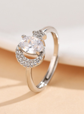 微镶莫桑石钻戒女小众高级感轻奢活口戒指个性时尚女款微镶女