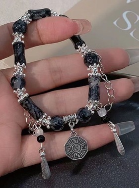 2025新款原创国风太极八卦水墨手链女款黑色串珠情侣潮流小众设计