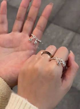 2025新款麻花扭线闺蜜情侣调节可调铃铛戒指女闪亮宫廷风装饰品