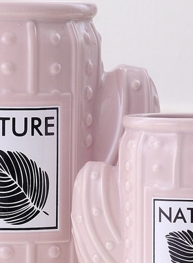 2025新款陶瓷热带仙人掌绿植装饰白灰花瓶家居创意摆件批发热销