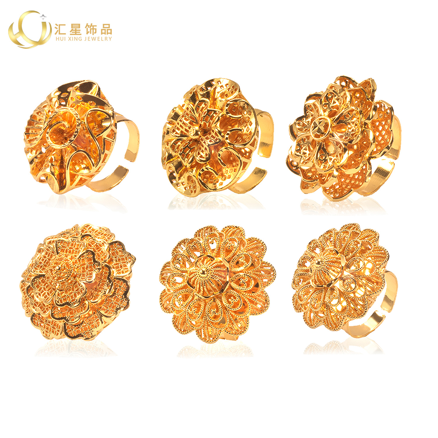 汇星女式中东迪拜24K镀金戒指非洲新娘饰品可调大小厂家批发精美