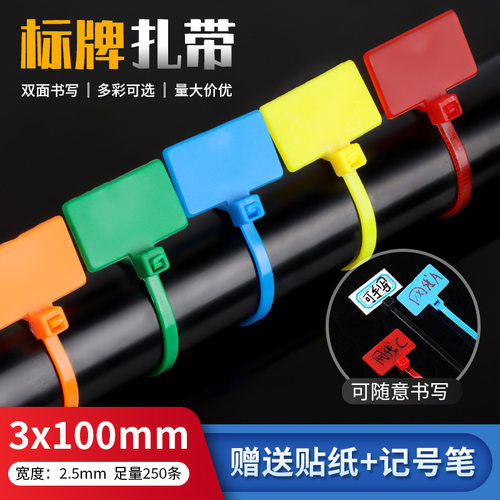 新款尼龙标牌3x100mm记号网线电线吊牌尼龙扎带头饰品定制印刷