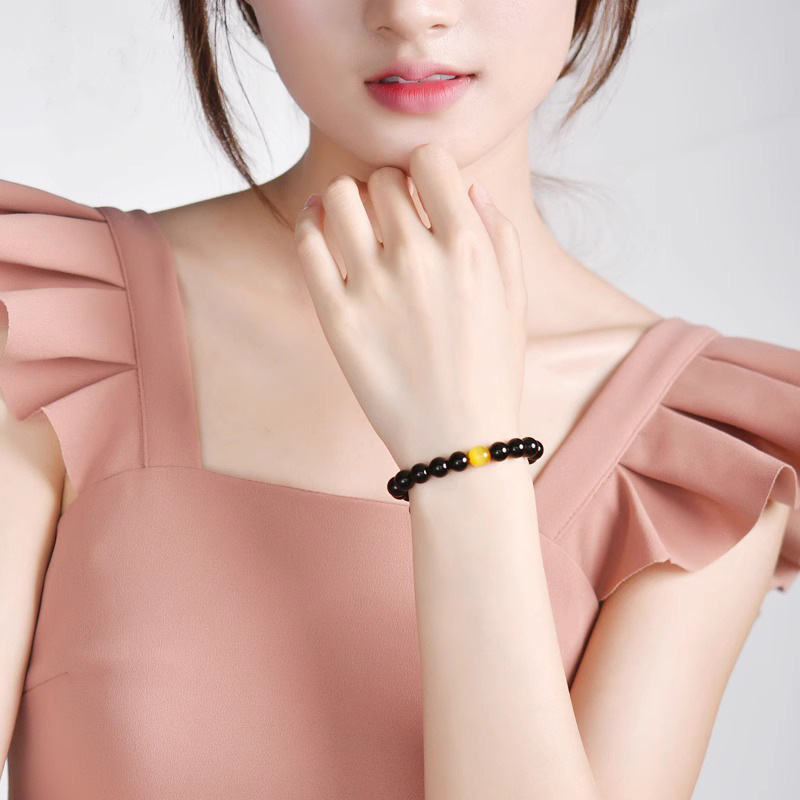 天然黑曜石虎眼石手串本命年虎晴石珠子散珠串珠水晶手链男女款