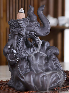 厂家直销新款创意紫砂倒流香炉家居艺术龙腾出海摆件代发个性十足