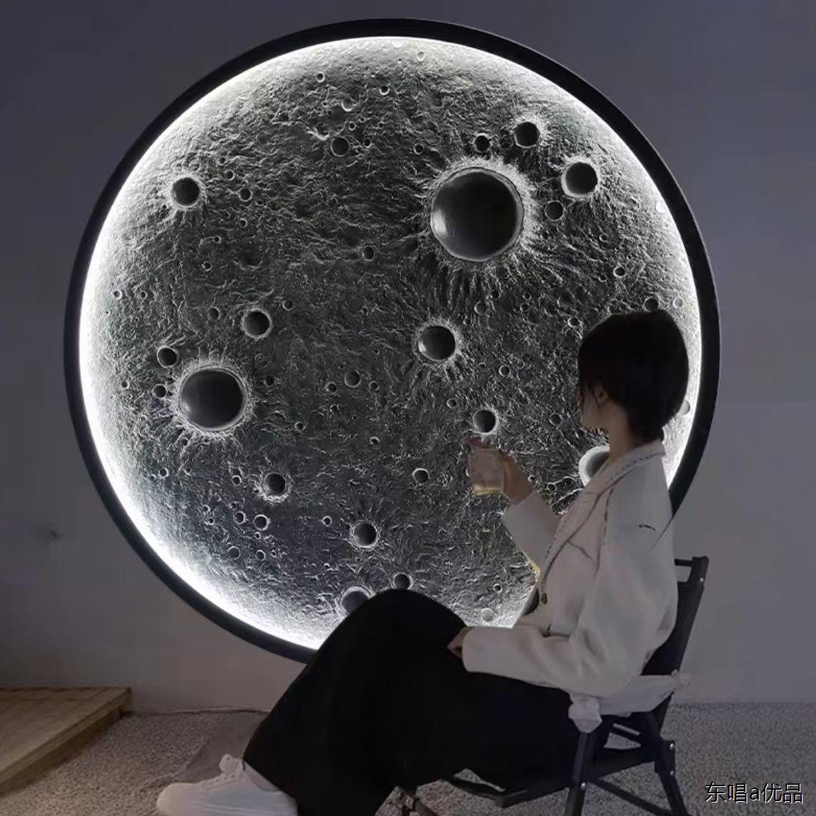 3D立体凹凸浮雕月球灯酒吧网红餐厅客厅圆形发光装饰画背景壁挂灯图片