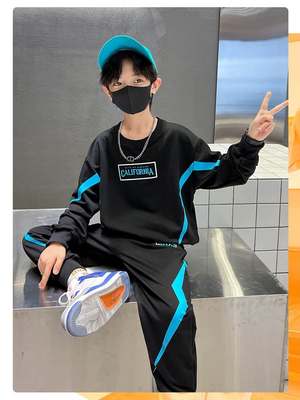 韩系男童秋装套装卫衣儿童秋冬款运动服帅气加绒男孩2023新款洋气