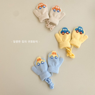 1一3岁宝宝手套冬男女童包指加绒保暖连指套冬季 防寒儿童挂脖加厚