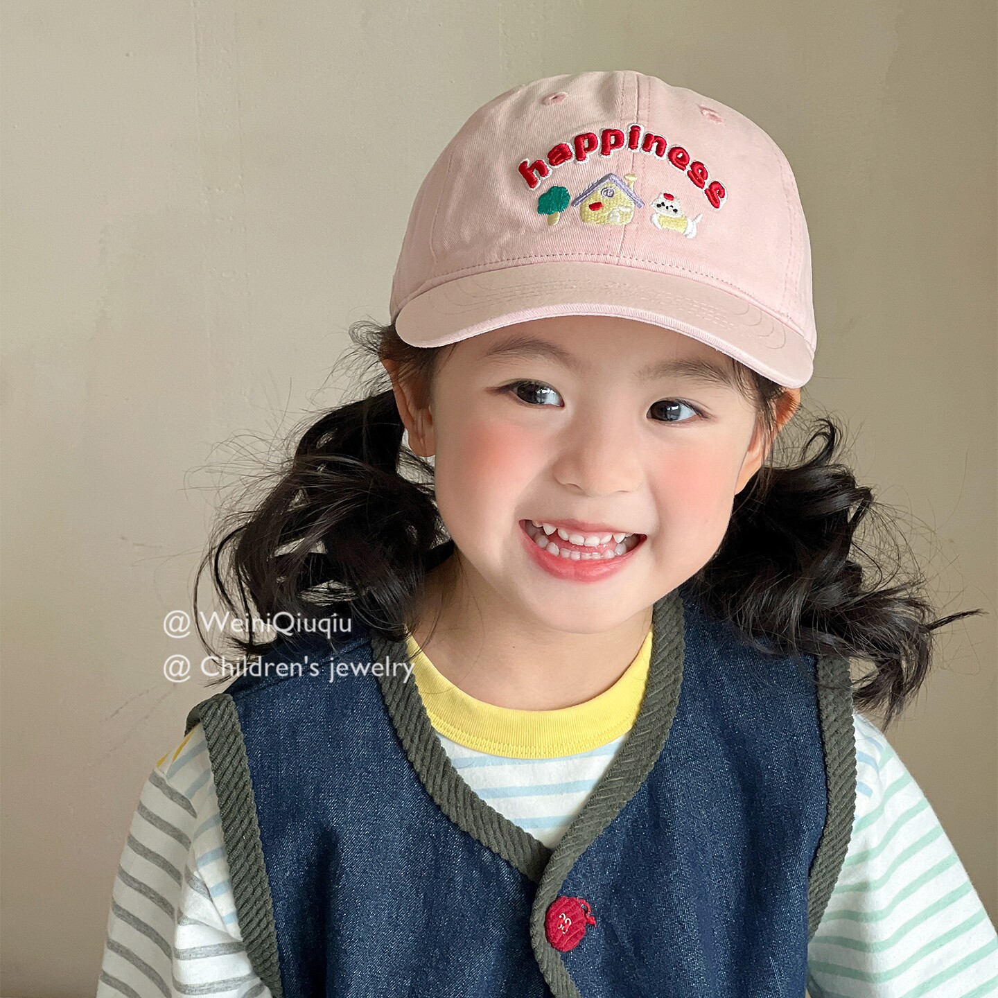 韩系女童可爱棒球帽卡通刺绣防晒遮阳帽子2026新款儿童软顶鸭舌帽