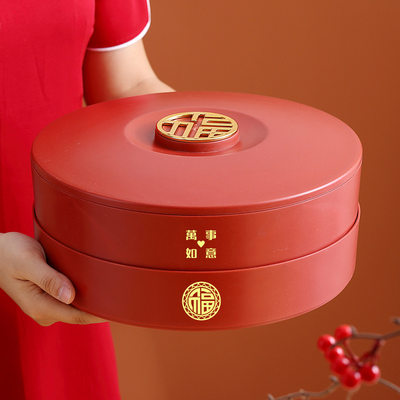 分格果盘中式结婚客厅零食干果摆放盘红色喜庆糖果点心盒水果盘子