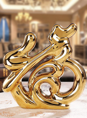 电镀金银摆件轻奢新房家居客厅现代简约陶瓷工艺品酒柜创意装饰品