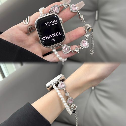 sanD-P华为Fit3爱心珍珠金属表链