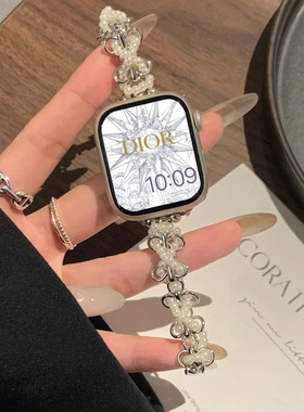 适用红米watch4手表带新款小香风珍珠金属表链小米Redmi3/2/1代青春版小众设计珠珠手链小米8pro女款珍珠表带