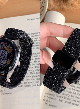 适用华为gt5表带新款尼龙编织磁吸扣表带华为gt4/gt3彩虹编织watch4pro弹力款腕带46mm磁吸编织20/22mm表带