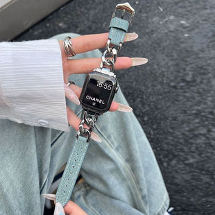 适用华为fit3手表带新款小香风牛仔帆布拼金属链条表带FIT2单链条拼牛仔小众女华为fit2高级感腕带Fit/雅致款