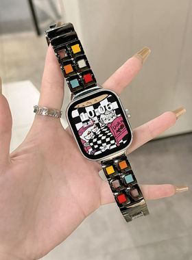 适用红米watch4表带小香风眼影盘方格金属表链小米Redmi4/3/2/1个性ins风redmi3青春版钢带高级女米9Pro腕带