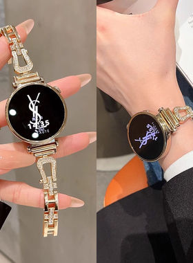 适用华为gt5表带新款小香风闪钻马蹄链watch4/3pro表链高级女华为gt4/gt3金属链22mm荣耀magic2/42mm腕带18mm