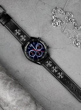 适用华为gt5表带朋克罗心柳钉复古表带华为gt4/gt3手表带荣耀Magic2真皮46mm表带gt2pro复古朋克罗心22mm表带