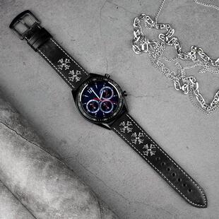 适用华为gt5表带朋克罗心柳钉复古表带华为gt4 gt3手表带荣耀Magic2真皮46mm表带gt2pro复古朋克罗心22mm表带