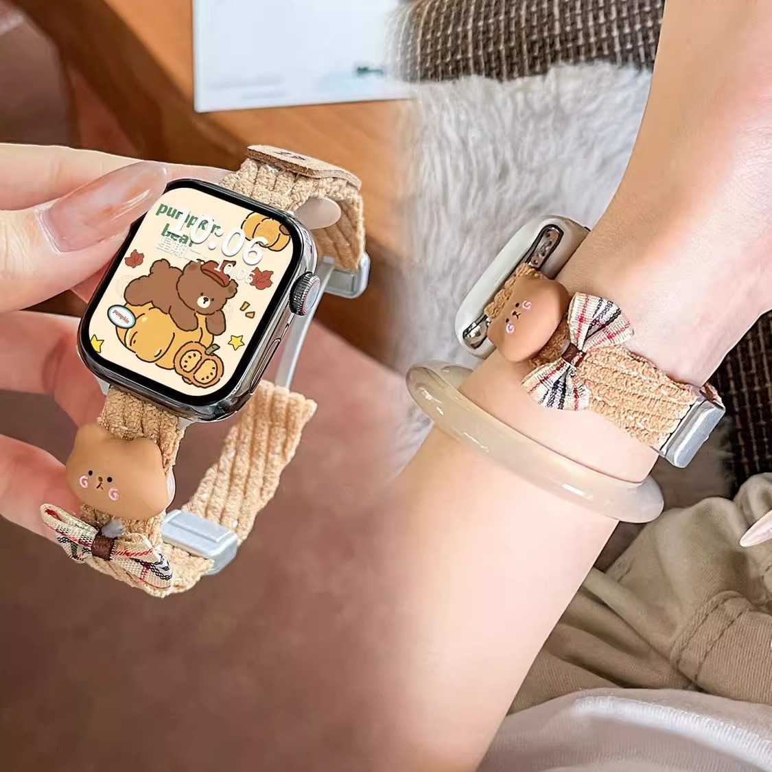 sanD-P华为Fit4秋冬毛呢小熊表带