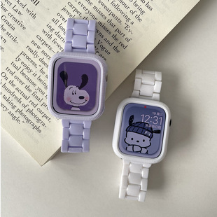 適用ApplewatchS10表帶三珠亞克力樹脂表帶iwatchS9 4代se表帶46mm蘋果45mm學(xué)生41mm米兔可愛Ultra2