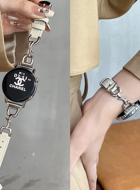 适用华为gt5表带小香风真皮牛仔链腕带华为watch4/5pro秋冬女gt4/gt3金属42mm高级华为fit3荣耀magic2代18mm