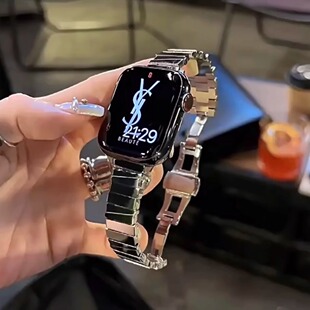 适用ApplewatchS10表带万花筒不规则设计不锈钢表带苹果iwatchS9/8/7/6/5代se不锈钢46mm表带3/2/1代45mm腕带