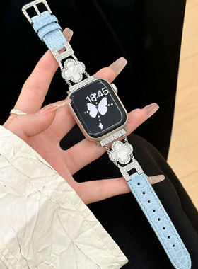 适用红米watch5表带新款镶钻四叶草鳄鱼皮真皮腕带小米Redmi4/3/2/1代高级女华为watchFIT3/2鳄鱼皮9Pro腕带