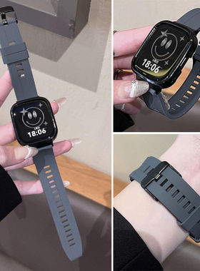 适用红米watch5手表带ins液体硅胶内纹黑扣腕带小米remdi4/3/2/1代高级红米手表4表带Redmi3Active保护壳表带